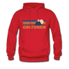 California Hoodie - Retro Mountain California Crewneck Hooded Sweatshirt - red