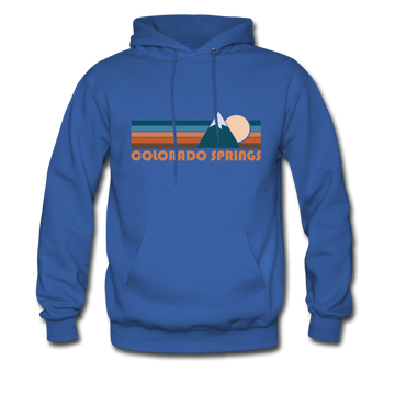 Colorado Springs, Colorado Hoodie - Retro Mountain Colorado Springs Crewneck Hooded Sweatshirt - royal blue