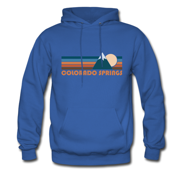 Colorado Springs, Colorado Hoodie - Retro Mountain Colorado Springs Crewneck Hooded Sweatshirt - royal blue