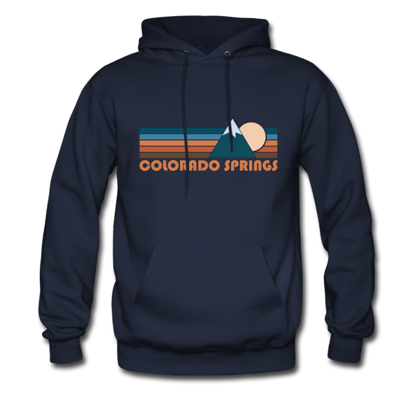 Colorado Springs, Colorado Hoodie - Retro Mountain Colorado Springs Crewneck Hooded Sweatshirt - navy