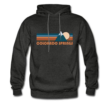 Colorado Springs, Colorado Hoodie - Retro Mountain Colorado Springs Crewneck Hooded Sweatshirt - charcoal gray