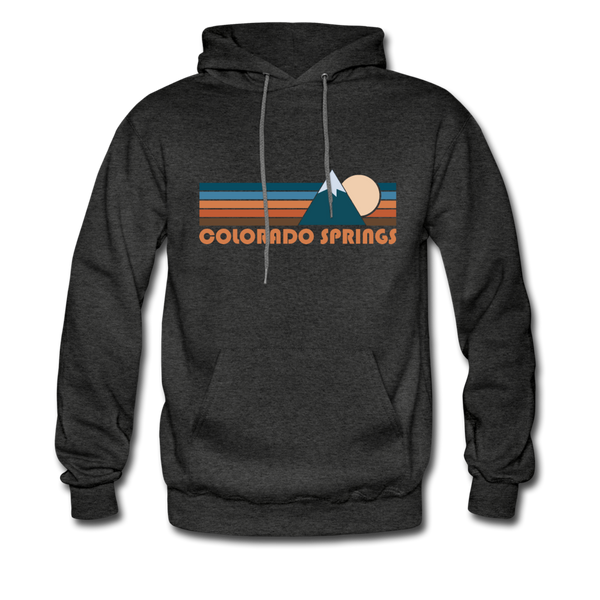 Colorado Springs, Colorado Hoodie - Retro Mountain Colorado Springs Crewneck Hooded Sweatshirt - charcoal gray