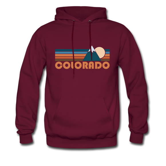 Colorado Hoodie - Retro Mountain Colorado Crewneck Hooded Sweatshirt - burgundy