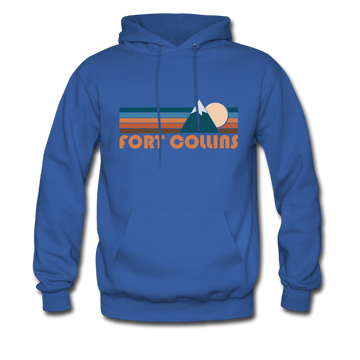 Fort Collins, Colorado Hoodie - Retro Mountain Fort Collins Crewneck Hooded Sweatshirt - royal blue