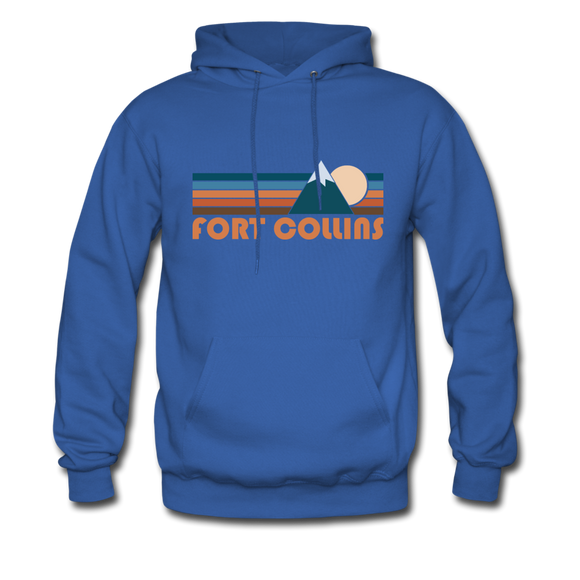 Fort Collins, Colorado Hoodie - Retro Mountain Fort Collins Crewneck Hooded Sweatshirt - royal blue