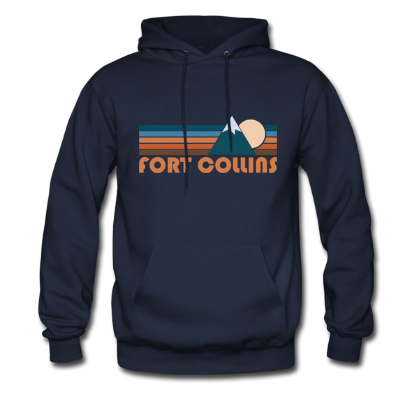Fort Collins, Colorado Hoodie - Retro Mountain Fort Collins Crewneck Hooded Sweatshirt - navy