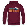 Idaho Hoodie - Retro Mountain Idaho Crewneck Hooded Sweatshirt - burgundy