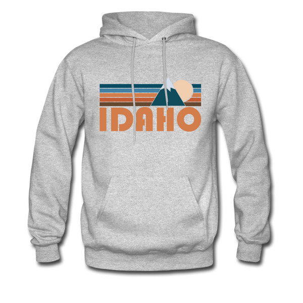 Idaho Hoodie - Retro Mountain Idaho Crewneck Hooded Sweatshirt - heather gray