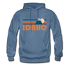 Idaho Hoodie - Retro Mountain Idaho Crewneck Hooded Sweatshirt - denim blue