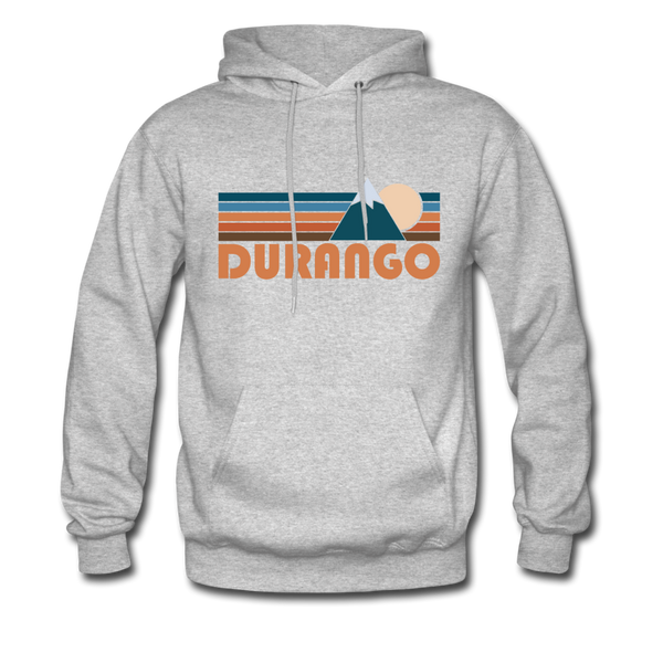 Durango, Colorado Hoodie - Retro Mountain Durango Crewneck Hooded Sweatshirt - heather gray