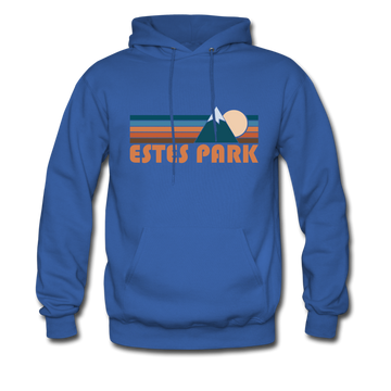 Estes Park, Colorado Hoodie - Retro Mountain Estes Park Crewneck Hooded Sweatshirt - royal blue