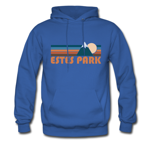 Estes Park, Colorado Hoodie - Retro Mountain Estes Park Crewneck Hooded Sweatshirt - royal blue