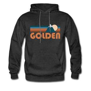 Golden, Colorado Hoodie - Retro Mountain Golden Crewneck Hooded Sweatshirt - charcoal gray