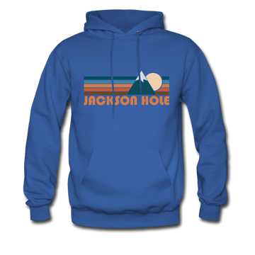 Jackson Hole, Wyoming Hoodie - Retro Mountain Jackson Hole Crewneck Hooded Sweatshirt - royal blue