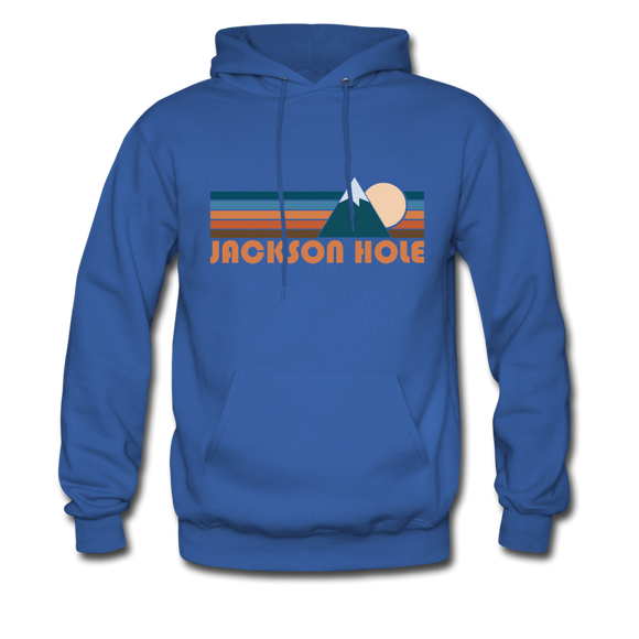Jackson Hole, Wyoming Hoodie - Retro Mountain Jackson Hole Crewneck Hooded Sweatshirt - royal blue