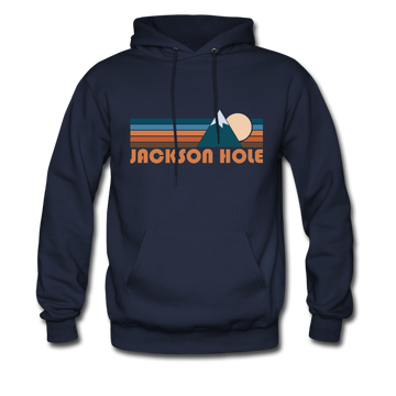 Jackson Hole, Wyoming Hoodie - Retro Mountain Jackson Hole Crewneck Hooded Sweatshirt - navy