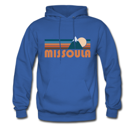 Missoula, Montana Hoodie - Retro Mountain Missoula Crewneck Hooded Sweatshirt - royal blue