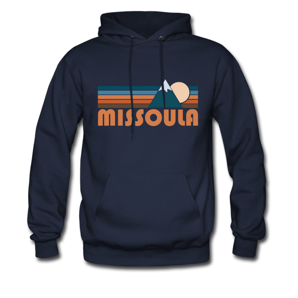 Missoula, Montana Hoodie - Retro Mountain Missoula Crewneck Hooded Sweatshirt - navy