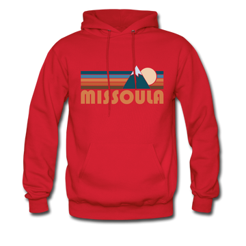 Missoula, Montana Hoodie - Retro Mountain Missoula Crewneck Hooded Sweatshirt - red