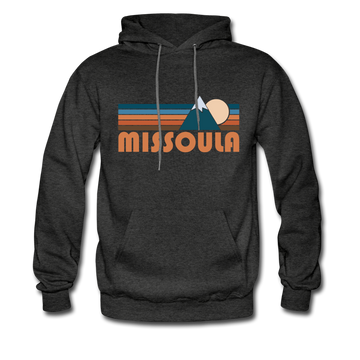 Missoula, Montana Hoodie - Retro Mountain Missoula Crewneck Hooded Sweatshirt - charcoal gray