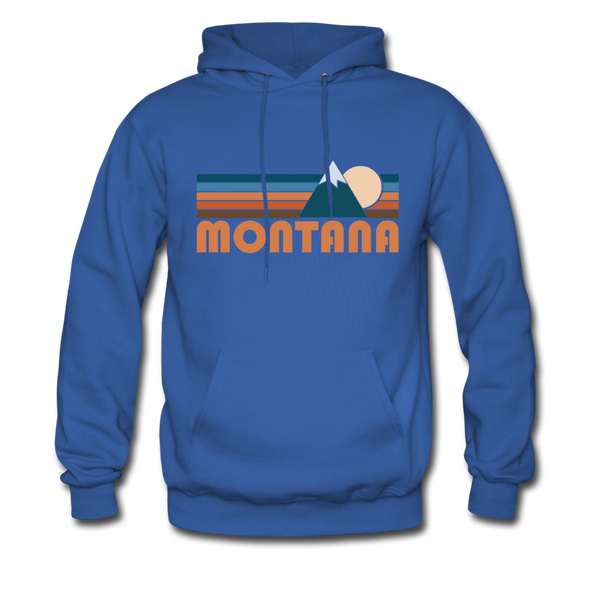 Montana Hoodie - Retro Mountain Montana Crewneck Hooded Sweatshirt - royal blue