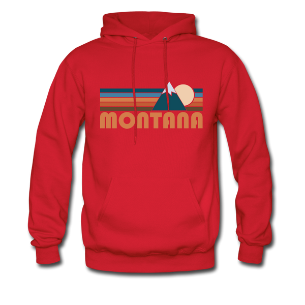 Montana Hoodie - Retro Mountain Montana Crewneck Hooded Sweatshirt - red