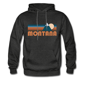 Montana Hoodie - Retro Mountain Montana Crewneck Hooded Sweatshirt - charcoal gray