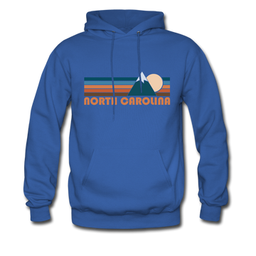 North Carolina Hoodie - Retro Mountain North Carolina Crewneck Hooded Sweatshirt - royal blue