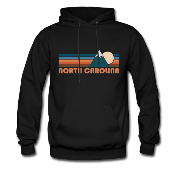 North Carolina Hoodie - Retro Mountain North Carolina Crewneck Hooded Sweatshirt - black