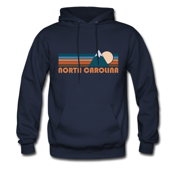 North Carolina Hoodie - Retro Mountain North Carolina Crewneck Hooded Sweatshirt - navy
