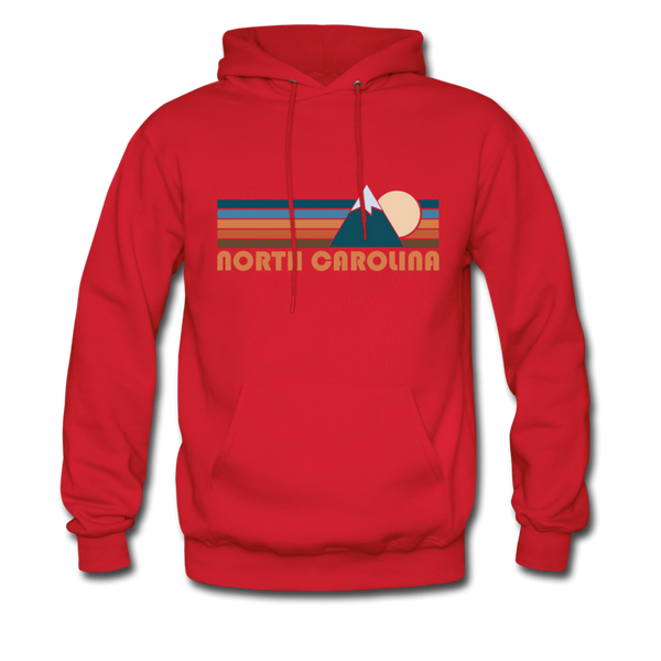 North Carolina Hoodie - Retro Mountain North Carolina Crewneck Hooded Sweatshirt - red