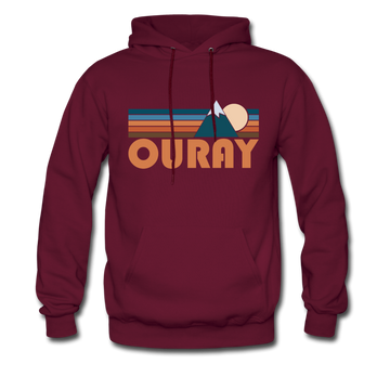 Ouray, Colorado Hoodie - Retro Mountain Ouray Crewneck Hooded Sweatshirt - burgundy