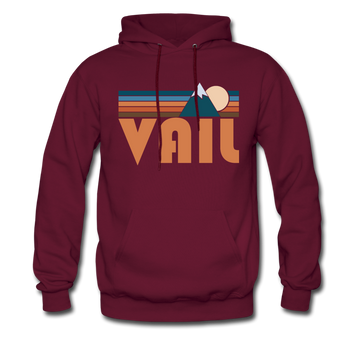 Vail, Colorado Hoodie - Retro Mountain Vail Crewneck Hooded Sweatshirt - burgundy