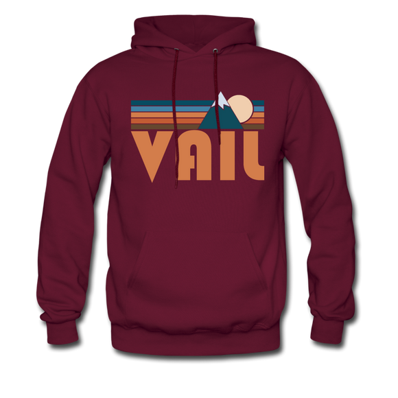 Vail, Colorado Hoodie - Retro Mountain Vail Crewneck Hooded Sweatshirt - burgundy