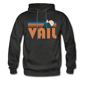 Vail, Colorado Hoodie - Retro Mountain Vail Crewneck Hooded Sweatshirt - charcoal gray