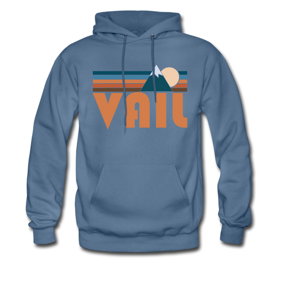 Vail, Colorado Hoodie - Retro Mountain Vail Crewneck Hooded Sweatshirt - denim blue