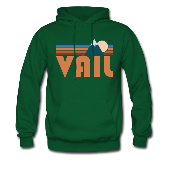 Vail, Colorado Hoodie - Retro Mountain Vail Crewneck Hooded Sweatshirt - forest green