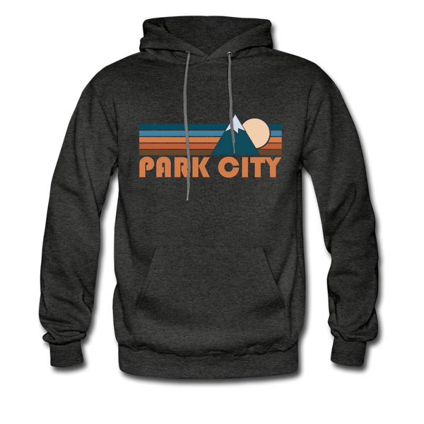 Park City, Utah Hoodie - Retro Mountain Park City Crewneck Hooded Sweatshirt - charcoal gray