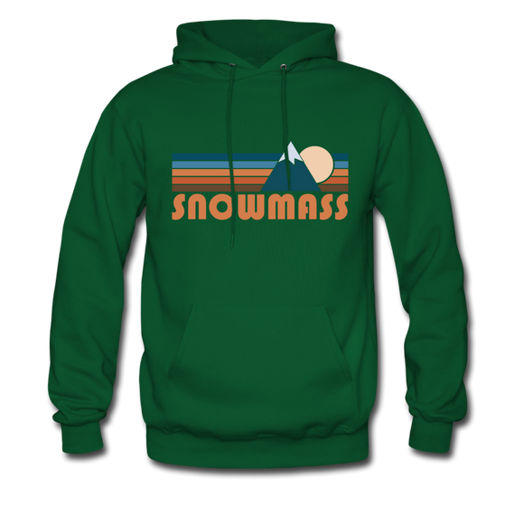 Snowmass, Colorado Hoodie - Retro Mountain Snowmass Crewneck Hooded Sweatshirt - forest green