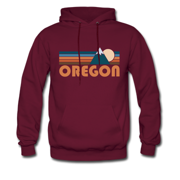 Oregon Hoodie - Retro Mountain Oregon Crewneck Hooded Sweatshirt - burgundy