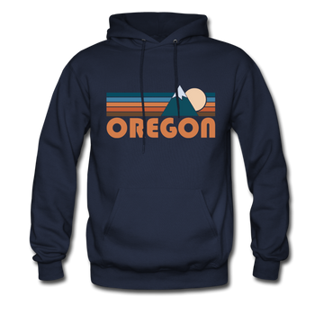 Oregon Hoodie - Retro Mountain Oregon Crewneck Hooded Sweatshirt - navy
