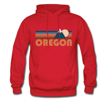 Oregon Hoodie - Retro Mountain Oregon Crewneck Hooded Sweatshirt - red