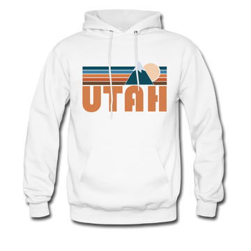 Utah Hoodie - Retro Mountain Utah Crewneck Hooded Sweatshirt - white