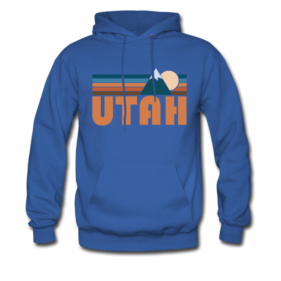 Utah Hoodie - Retro Mountain Utah Crewneck Hooded Sweatshirt - royal blue