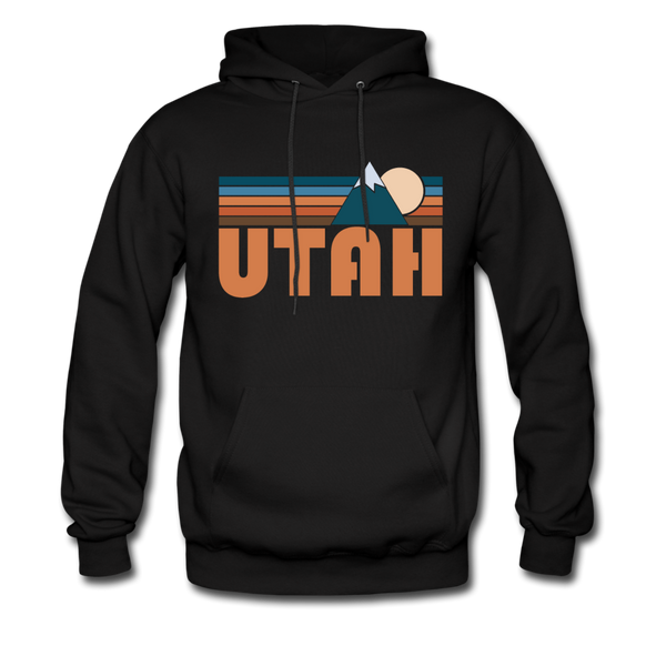 Utah Hoodie - Retro Mountain Utah Crewneck Hooded Sweatshirt - black