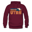 Utah Hoodie - Retro Mountain Utah Crewneck Hooded Sweatshirt - burgundy