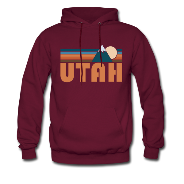 Utah Hoodie - Retro Mountain Utah Crewneck Hooded Sweatshirt - burgundy