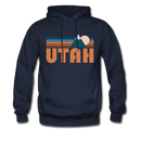 Utah Hoodie - Retro Mountain Utah Crewneck Hooded Sweatshirt - navy