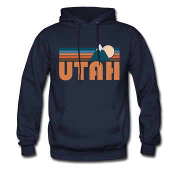 Utah Hoodie - Retro Mountain Utah Crewneck Hooded Sweatshirt - navy