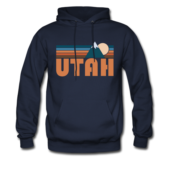 Utah Hoodie - Retro Mountain Utah Crewneck Hooded Sweatshirt - navy